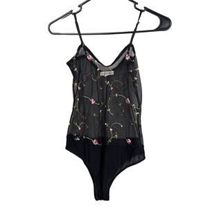 Sheer Bodysuit Embroidered Floral Adjustable Straps SZ S Whimsygoth Cottagecore